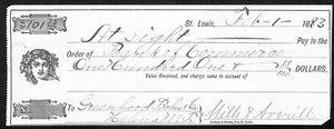 St Louis Greenhood Bohm & Co (Clothiers) 1883 Bankscheck - Bild 1 von 2