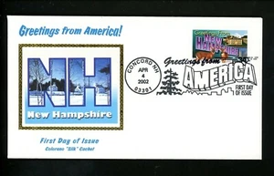 US FDC 2002 Greetings from America #3589 New Hampshire NH Colorano Large Letter - Picture 1 of 1