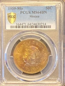 1959- mexico TONED ! 50c pcgs ms64bn - Picture 1 of 5