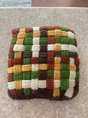 Vintage Handmade Crochet Throw Pillow Striped 12 Inch Square Cottage Granny Boho Foto 1 de 4