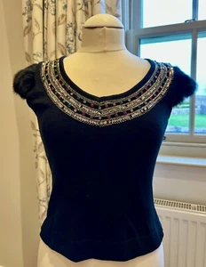 Almost Famous (London) Black Cropped, jewelled and beaded ladies top - Picture 1 of 7