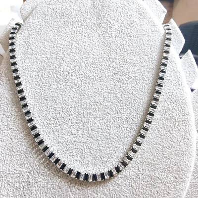 20Ct Baguette Cut Lab-Created Black Spinel & Cz Set Womens Tennis in 925 Silver - Image 1 of 4