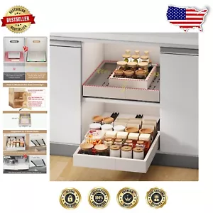 Adjustable Adhesive Roll-Out Shelf Organizer, Fits Cabinets 11"-16" Wide, White - Picture 1 of 8