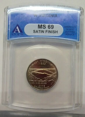 2005-P West Virginia State Quarter - ANACS MS-69 Satin Finish  *SUPER NICE COIN* - Image 1 of 2