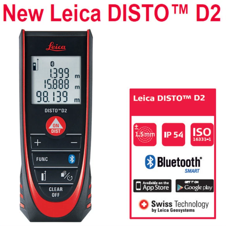 Leica Geosystems Disto D2 Laser Distance Meter with Bluetooth