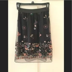 Elana Baldi Black Overlay Mesh Embroidery Floral Skirt, Made in Italy - Picture 1 of 6