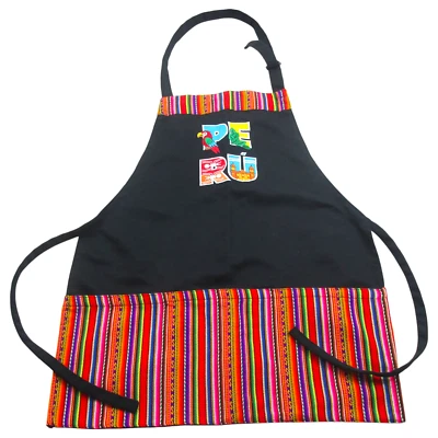 Delantal de Cocina Perú Diseño Peruano Unisex Negro Rayas Ligero Correa para el Cuello Foto 1 de 4
