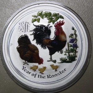 Australia 1 Dollar 2017 Silver 1 OZ " Year of The Rooster " #F5850 Colored Rare - Picture 1 of 5