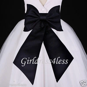 Wedding Flower Girl Dress Sash Bow Waistband Belt S M L 6M 12M 18M 2 4 6 8 10 12 - Picture 1 of 18