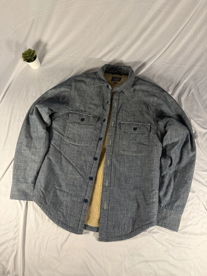 J. CREW Sherpa Forrada Cambray Camisa Abotonada Chaqueta Azul Para Hombre XS Foto 1 de 4