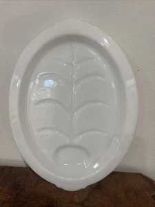 VINTAGE FIRE KING 14.5” OVAL FOOTED MEAT PLATTER TREE OF LIFE MILK GLASS - Picture 1 of 7