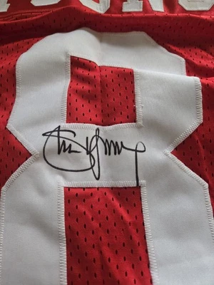 Camiseta de fútbol roja autografiada/firmada Steve Young de San Francisco certificado de autenticidad de la JSA Foto 1 de 4