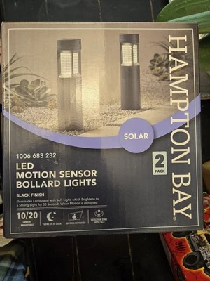 2 Hampton Bay Motion Sensor Solar Bollard Style LED Pathway Lights  1006 683 232 - Image 1 of 4