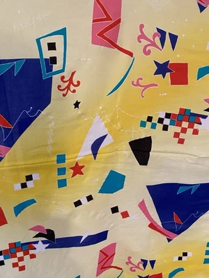 Vintage Abstract Retro 80s 90s Artsy Graphics Yellow Rayon Fabric 44 x 38 - Image 1 of 4