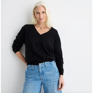 J.Crew Cashmere Relaxed V Neck Sweater Pullover Womens Classic Black XXS NWT - Picture 1 of 11