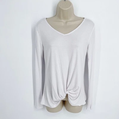 Top Active USA Off White NUEVO para mujer talla pequeña mangas largas elástico dobladillo torcido Foto 1 de 4