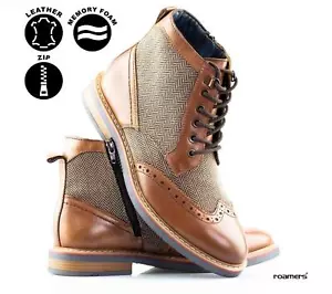 Mens Leather Memory Foam Zip Smart Casual Dealer Brogue Ankle Boots Shoes Size - Picture 1 of 13