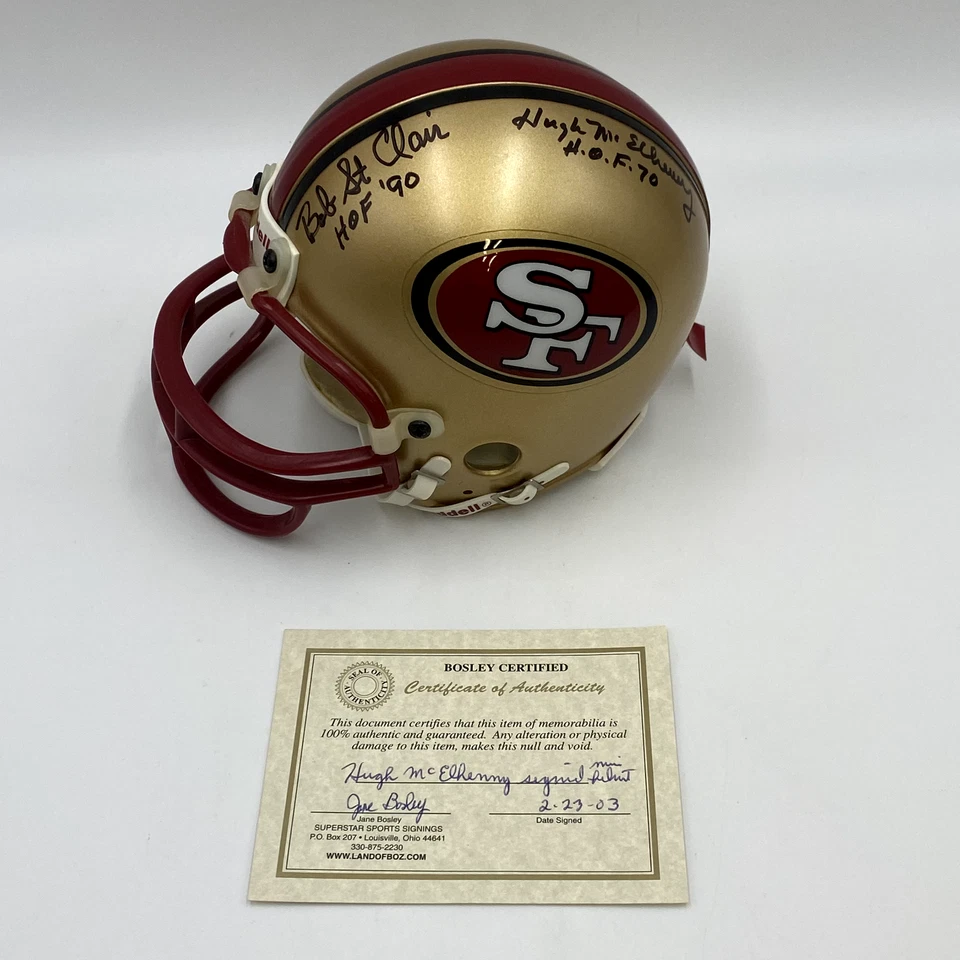 Minicasco autografiado Hugh McElhenny HOF 70 y Bob St Clair HOF 90 Auto Ridell Foto 1 de 2