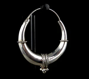 Pendiente grande hecho a mano / individual criollo plata 925 boho vintage Ø4,0 cm 6,7 g - Imagen 1 de 3