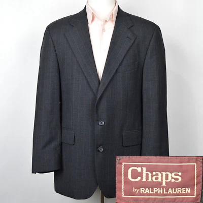 Vintage Chaps Ralph Lauren Men Blazer Sport Coat 40R Charcoal Gray Stripe Jacket - Image 1 of 4