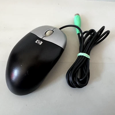 HP M-SBF96 Optical Scroll Wheel Wired PS/2 Mouse 3 Button Black & Silver Vintage - Image 1 of 4