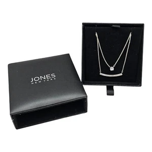 Jones New York Silver Tone Cubic Zirconia Double Strand Chain Necklace NEW w/BOX - Picture 1 of 5