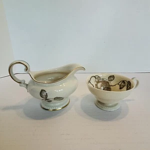 Castleton China Gloria Rose Creamer & Footed Cup W/ Gold Trim Made In USA 2 Pcs - Picture 1 of 15