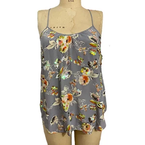NUEVO CON ETIQUETAS Rebecca Taylor Gris Lentejuelas Cami con Estampado Floral Precio de venta sugerido por el fabricante $275 - Imagen 1 de 7
