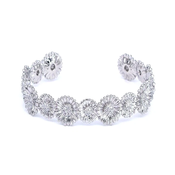 Sunflower Rhodium Plated with Cubic Zirconia Jewelry Cuff Bangles Foto 1 de 1