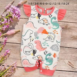 Newborn Cartoon Pyjama Playsuit with Dinosaur Print Baby Girl Fly Sleeve Romper - Picture 1 of 19