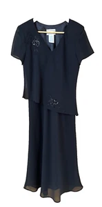 KARIN STEVENS Dress Size 8 Black Layered Look Faux 2-Piece Pullover Sequins EUC - Picture 1 of 23