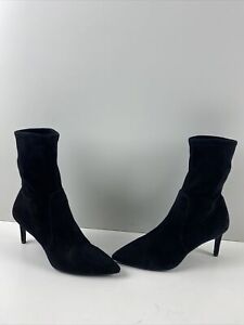 Stuart Weitzman Black Suede Pointed Toe Pull On High Heel Ankle Booties Size 5 M