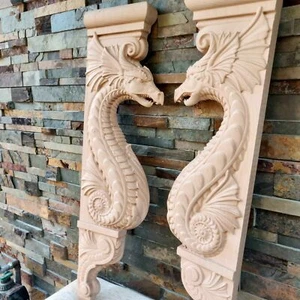 Wooden Gothic Dragon Corbels Hand-Carved Corbel for Fireplace Mantel Surround - Picture 1 of 10