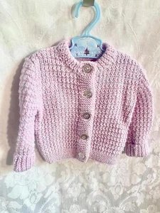 Suéter cárdigan púrpura tejido a mano vintage para niños niñas - Imagen 1 de 4