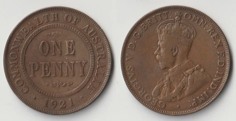1921 Australia 1 penny coin Cover