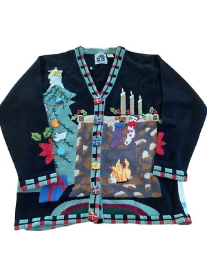 Vintage Storybook Knits Womens Night Before Christmas Cardigan Sweater L HTF - Image 1 of 4