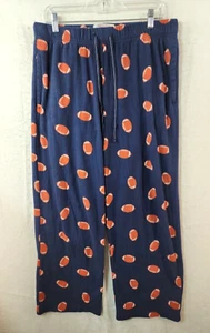 Merona Mens Large Blue Football Print Fleece Pajama Bottoms Lounge Pants - Picture 1 of 9