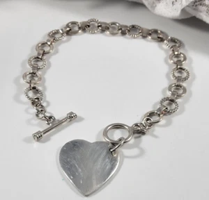 Bracciale Vintage Argento Sterling 925 Catena Cuore Charm 8" 16 Grammi Gr 8mm - Foto 1 di 8
