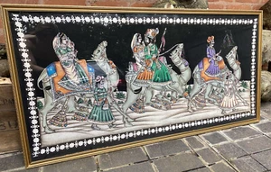 Vintage Persian Handmade Khatam Inlay Picture Painted on Camel Bone & Framed - Picture 1 of 5