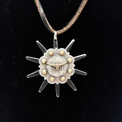 Western Cowgirl Choker Chunky Pendant Necklace Spur Rowel Steer Leather Cord - Изображение 1 из 4