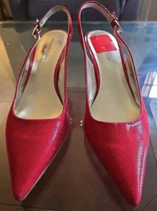 Sandalias Anne Klein Rojo Cereza Charol Tacón Eslinga Trasera/Hebillas Plateadas-9M - Imagen 1 de 5
