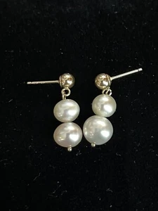 Fine 14K Yellow Gold JCM 7mm, 5.8mm Graduated  Pearl Pierced Dangle Earrings - Picture 1 of 2
