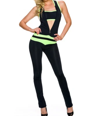 Overall mit  Bustier und Stirnband Sport Event Jumpsuit Schwarz Neon gelb 34 36 - Bild 1 von 3