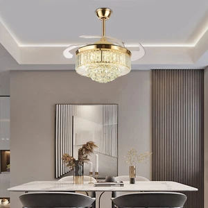 Luxury Chandelier Crystal Ceiling Fan Light Modern LED Fan Lamp with Remote 45 W - Picture 1 of 19