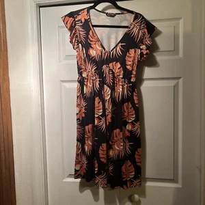 Shein orange Black Print Dress Women M UEC - Picture 1 of 8