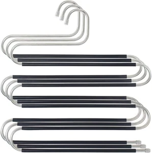 S-Shape Pants Hangers Space Saving Trousers Stainless Steel Closet Organizer 3X - Picture 1 of 7