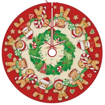Gingerbread Man Christmas Tree Skirt, 48 Inches Lace-up Peppermint Candy Xmas  - Image 1 of 4