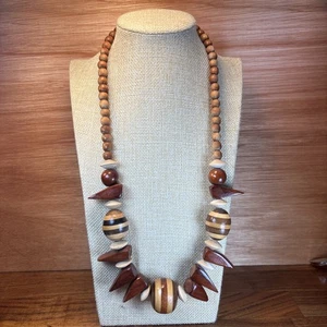 Vintage Ethnic Boho Tribal Wooden Bead Necklace Handcrafted Artisan Made 25” - Picture 1 of 7