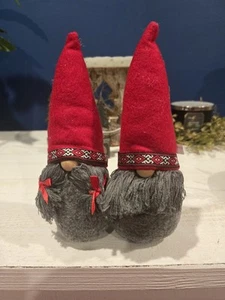 New 8" Gray And Red Christmas Gnome Pair With Weighted Bottom - Picture 1 of 1