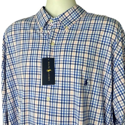Ralph Lauren Men’s TALL 2XL Blue/Pink Plaid Performance Stretch Shirt NEW $125 - Image 1 of 4